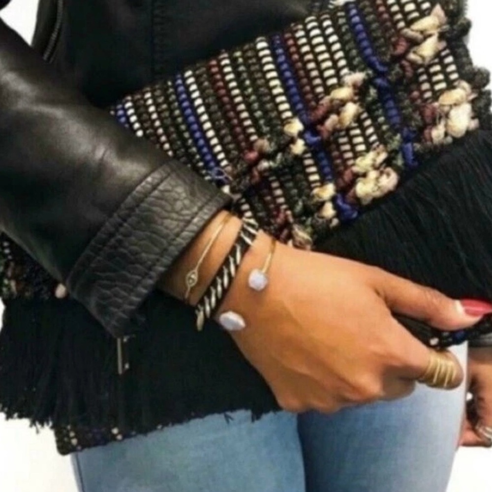 Stella & Dot Taj Black Multi-Color Metallic Fringed Hand-Loomed Boho Clutch